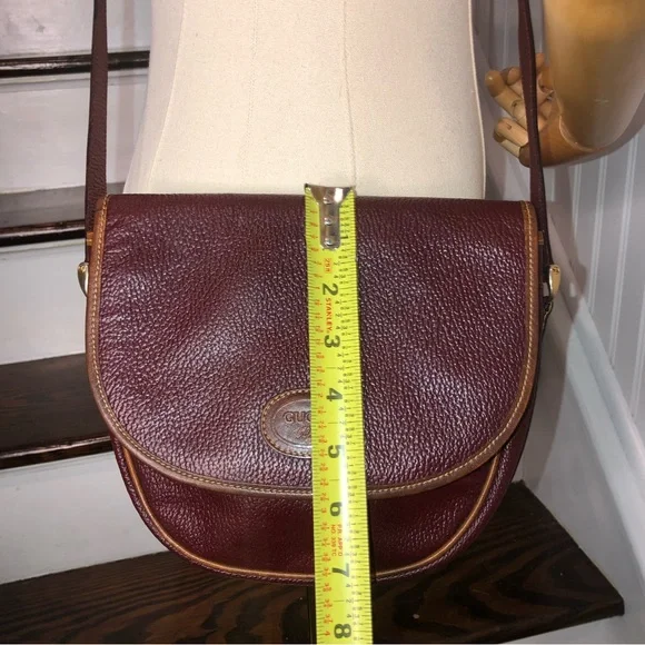 GUCCI PLUS Wine Red Tumbled Leather Crossbody Messenger Shoulder Bag VINTAGE